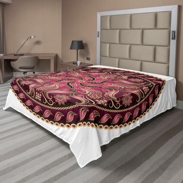 Abakuhaus Lenzuolo Mandala, Motivo Mandala Vintage Livello Dell'equilibrio Concetto Di Vita Spirituale Eterna, Lenzuolo Morbido E Confortevole Per Un Letto Decorativo 1 Pezzo 260 Cm X 228 Cm, Magenta E Giallo-image
