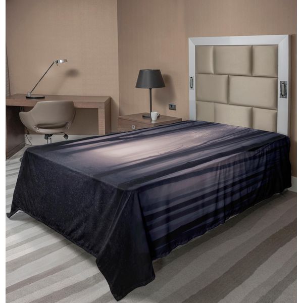 Abakuhaus Lenzuolo Da Letto, Jungla Misteriosa E Inquietante Profondità Oscura Nella Foresta Con Nebbia Motivo A Tema Halloween, Morbido E Confortevole Lenzuolo Superiore Per Un Letto Decorativo 1 Pezzo 190 Cm X 100 Cm, Grigio Scuro Viola-image