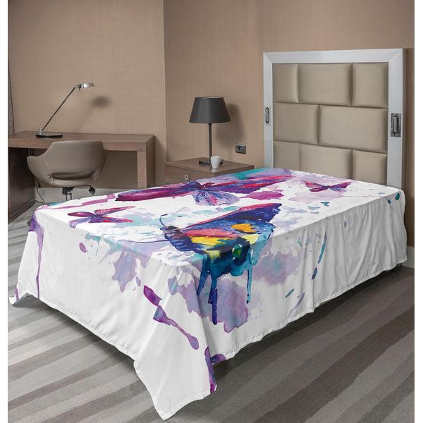 Abakuhaus Lenzuolo Con Farfalle, Stampa Acquerello Disegno Di Farfalle Energia Dell'anima Arte Moderna, Lenzuolo Morbido E Confortevole Per Un Letto Decorativo 1 Pezzo 190 Cm X 100 Cm, Multicolore-image