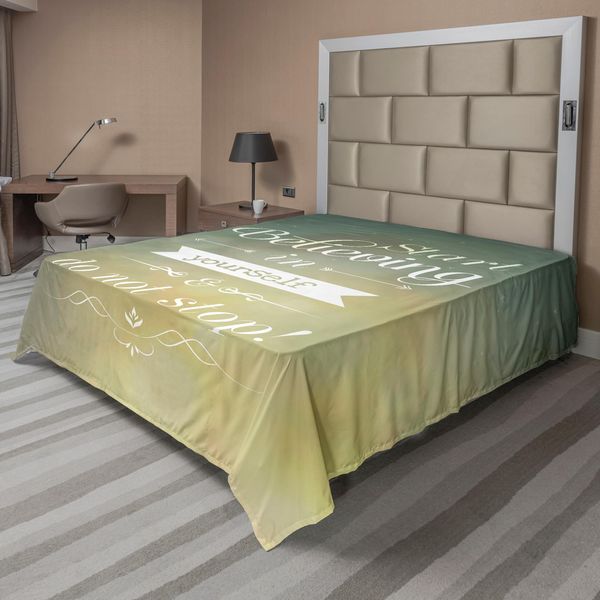 Abakuhaus Lenzuolo Con Proverbio, Comincia E Non Smettere Stile Ornamentale Tipografico Ispiratore, Morbido E Confortevole Lenzuolo Superiore Per Un Letto Decorativo 1 Pezzo 244 Cm X 205 Cm, Giallo Verde Acqua-image