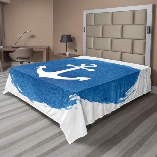 Abakuhaus Lenzuolo Anchor, Icona Anchor Con Effetto Acquerello Profondo Mare Sottomarino Rimani Calmo E Fermo Stampa Artwork, Morbido E Confortevole Lenzuolo Superiore Per Un Letto Decorativo 1 Pezzo 260 Cm X 228 Cm, Blu Bianco-image