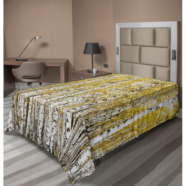 Abakuhaus Lenzuolo Da Letto Bosco, Alberi Autunnali, Bosco Di Betulle, Bosco Dorato, Ottobre, Stampa Paesaggio Naturale Stagionale, Lenzuolo Superiore Morbido E Confortevole Per Un Letto Decorativo, 1 Pezzo, 190 Cm X 100 Cm, Giallo E Grigio-image
