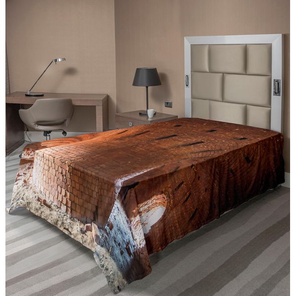 Abakuhaus Lenzuolo Industriale, Vista Grandangolare Vecchio Muro Edificio In Mattoni Abbandonato Sviluppo Scientifico, Lenzuolo Morbido E Confortevole Per Un Letto Decorativo 1 Pezzo 260 Cm X 168 Cm, Arancione-image