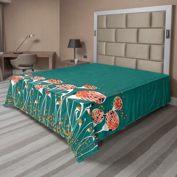 Abakuhaus Lenzuolo Turchese, Ricamo Elaborato, Boccioli Bizzarri, Colori Vari, Fiori Primaverili, Illustrazione Moderna, Lenzuolo Morbido E Confortevole Per Un Letto Decorativo, 1 Pezzo, 244 Cm X 205 Cm, Multicolore-image