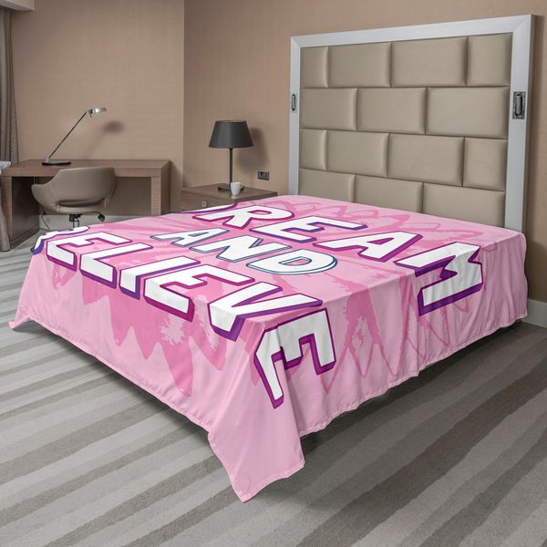 Abakuhaus Lenzuolo Con Proverbio, Sogna E Credi Citazione Su Sfondo Frase Motivazionale Arte Floreale, Morbido E Confortevole Lenzuolo Superiore Per Un Letto Decorativo 1 Pezzo 266 Cm X 260 Cm, Bianco Rosa-image