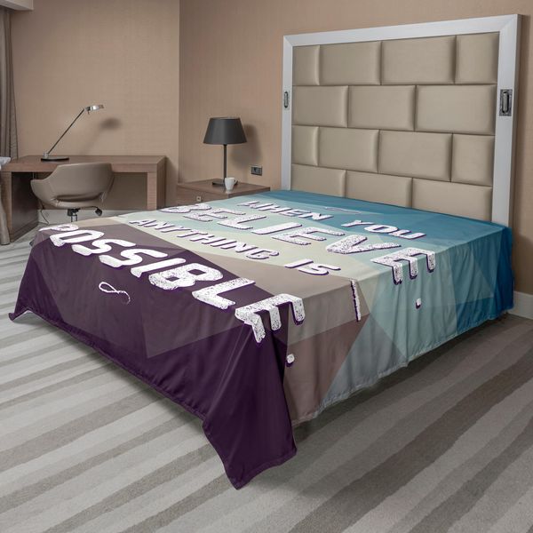 Abakuhaus Lenzuolo Con Proverbio, Se Credi In Qualcosa, Tutto è Possibile Stampa Moderna Con Motivo Poligonale, Morbido E Confortevole Lenzuolo Superiore Per Un Letto Decorativo 1 Pezzo 266 Cm X 260 Cm, Verde Acqua Marrone-image