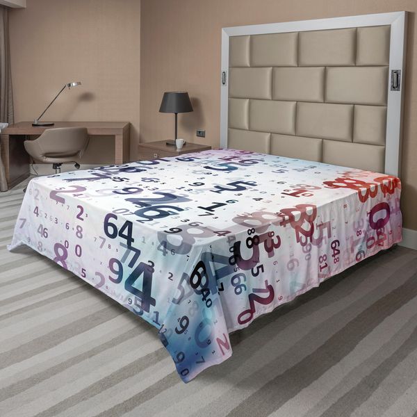 Abakuhaus Lenzuolo Astratto, Grafica Digitale Con Numeri, Scienza, Tecnologia Dell'informazione, Motivo Sfumato, Lenzuolo Morbido E Confortevole Per Un Letto Decorativo, 1 Pezzo, 244 Cm X 205 Cm, Verde Acqua E Nero.-image