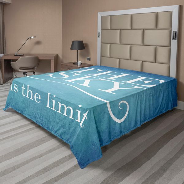 Abakuhaus Lenzuolo Con Proverbio, Il Cielo è Il Limite Tipografia Citazione Motivazionale Illustrazione Dal Design Semplice, Morbido E Confortevole Lenzuolo Superiore Per Un Letto Decorativo 1 Pezzo 244 Cm X 205 Cm, Blu Bianco-image