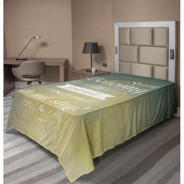 Abakuhaus Lenzuolo Con Proverbio, Comincia E Non Smettere Stile Ornamentale Tipografico Ispiratore, Lenzuolo Morbido E Confortevole Per Un Letto Decorativo 1 Pezzo 260 Cm X 168 Cm, Giallo Verde Acqua-image