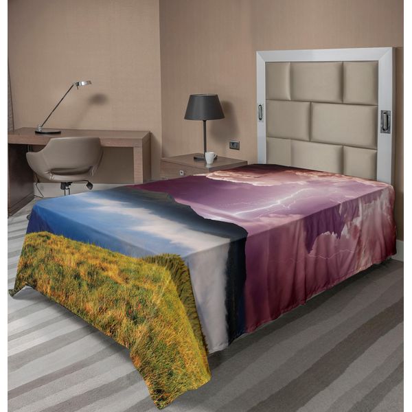Abakuhaus Lenzuolo Naturale, Cielo Elettrico, Potente Effetto Sulla Terra, Stampa Paesaggio, Lenzuolo Morbido E Confortevole Per Un Letto Decorativo, 1 Pezzo, 190 Cm X 100 Cm, Verde, Blu, Rosa-image