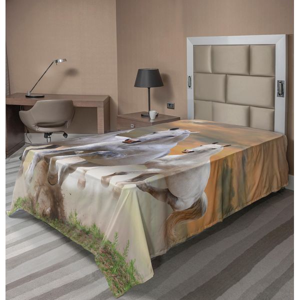 Abakuhaus Lenzuolo Per Letto Con Cavalli, Stalloni, Cavalieri Su Uno Sfondo Mistico, Stampa Meister, Lenzuolo Morbido E Confortevole Per Un Letto Decorativo, 1 Pezzo, 190 Cm X 100 Cm, Arancione E Bianco-image