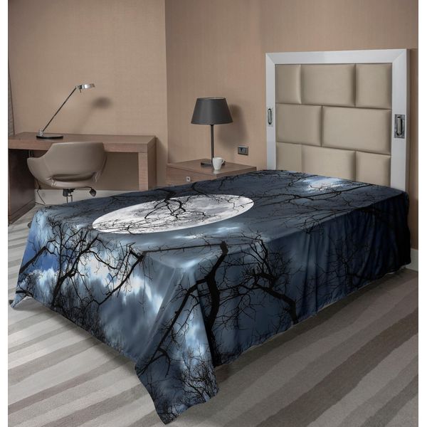 Abakuhaus Lenzuolo Da Letto, Luna Piena Nella Notte Nella Foresta, Inverno, Giorni Mistici E Drammatici, Foto Lunare, Lenzuolo Morbido E Confortevole Per Un Letto Decorativo, 1 Pezzo, 190 Cm X 100 Cm, Nero, Blu, Giallo-image