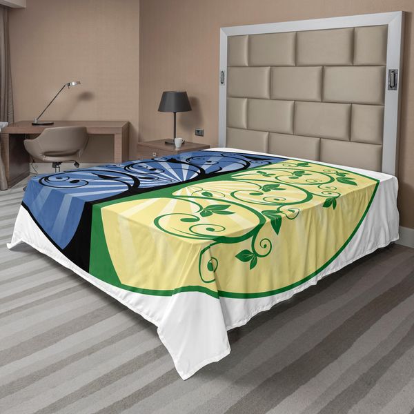 Abakuhaus Albero Della Vita Lenzuolo, Yin Yang Vita E Morte Albero In Diversi Colori Con Sagome Di Uccelli, Morbido E Confortevole Lenzuolo Superiore Per Un Letto Decorativo 1 Pezzo 275 Cm X 260 Cm, Verde Blu Nero-image