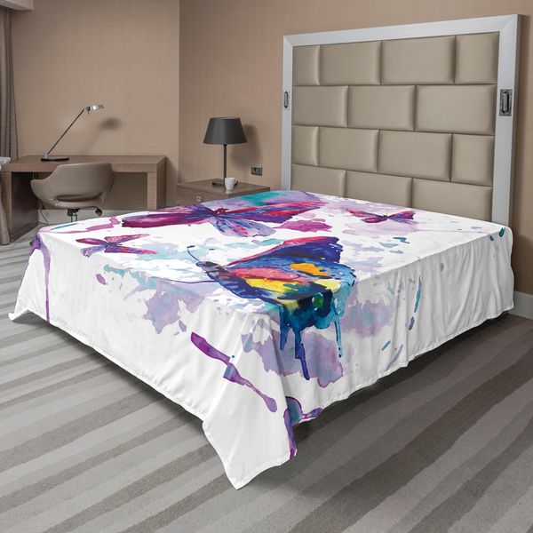 Abakuhaus Lenzuolo Con Farfalle, Stampa Acquerello Disegno Di Farfalle Energia Dell'anima Arte Moderna, Lenzuolo Morbido E Confortevole Per Un Letto Decorativo 1 Pezzo 266 Cm X 260 Cm, Multicolore-image