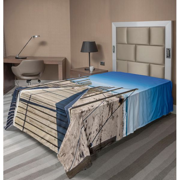 Abakuhaus Lenzuolo Da Letto, Spiaggia Deserta Con Sentiero, Cielo Mediterraneo, Calma, Tranquillità, Nessuno, Tema Dell'estate, Lenzuolo Morbido E Confortevole Per Un Letto Decorativo, 1 Pezzo, 190 Cm X 100 Cm, Crema E Blu.-image