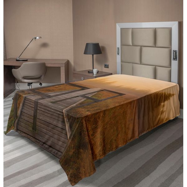 Abakuhaus Lenzuolo Naturale, Strada Forestale Che Conduce Alla Foresta Nebbiosa In Una Giornata Nebbiosa Immagine Natura Da Sogno Tema Arte, Lenzuolo Superiore Morbido E Confortevole Per Un Letto Decorativo 1 Pezzo 260 Cm X 168 Cm, Arancione Marrone-image