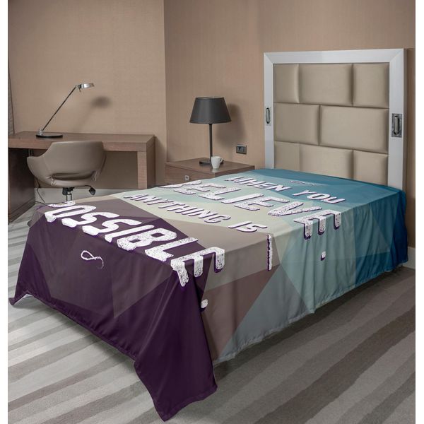 Abakuhaus Lenzuolo Con Proverbio, Se Credi In Qualcosa, Tutto è Possibile Stampa Moderna Con Motivo Poligonale, Morbido E Confortevole Lenzuolo Superiore Per Un Letto Decorativo 1 Pezzo 260 Cm X 168 Cm, Marrone Verde Acqua-image