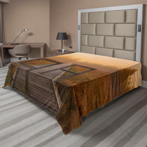 Abakuhaus Lenzuolo Naturale, Strada Forestale Che Conduce Alla Foresta Nebbiosa In Una Giornata Nebbiosa Immagine Natura Da Sogno Tema Arte, Lenzuolo Morbido E Confortevole Per Un Letto Decorativo 1 Pezzo 266 Cm X 260 Cm, Arancione Marrone-image