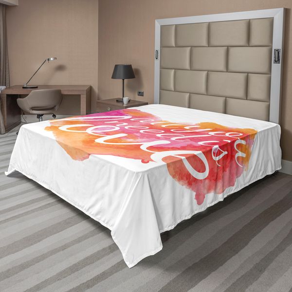 Abakuhaus Lenzuolo Con Proverbio, Tutto Ciò Di Cui Hai Bisogno è Amore, Citazione Su Sfondo Acquerellato, Stampa Artistica, Lenzuolo Morbido E Confortevole Per Un Letto Decorativo, 1 Pezzo, 266 Cm X 260 Cm, Colore Fucsia Rosso.-image