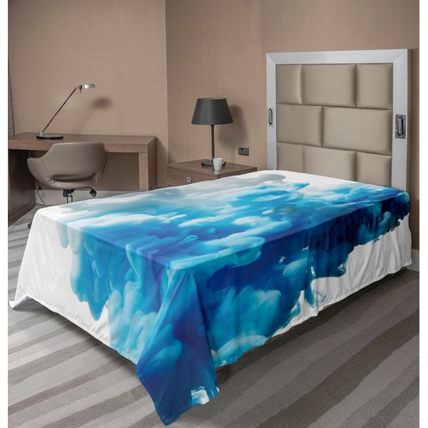 Abakuhaus Lenzuolo Astratto, Illustrazione Astratta Nuvole Skyline Fumo Flusso Liquido Misto Movimento Stampa Artistica, Lenzuolo Superiore Morbido E Confortevole Per Un Letto Decorativo 1 Pezzo 260 Cm X 168 Cm, Blu Bianco-image