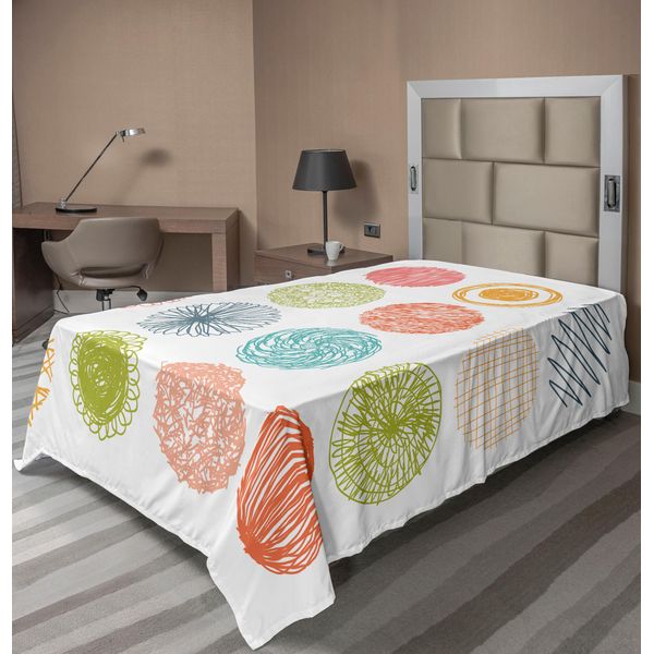Abakuhaus Lenzuolo Colorato, Cerchi Minimalisti Scarabocchiati, Strisce A Zigzag, Illustrazione Artistica Moderna, Lenzuolo Superiore Morbido E Confortevole Per Un Letto Decorativo, 1 Pezzo, 260 Cm X 168 Cm, Arancione Corallo-image