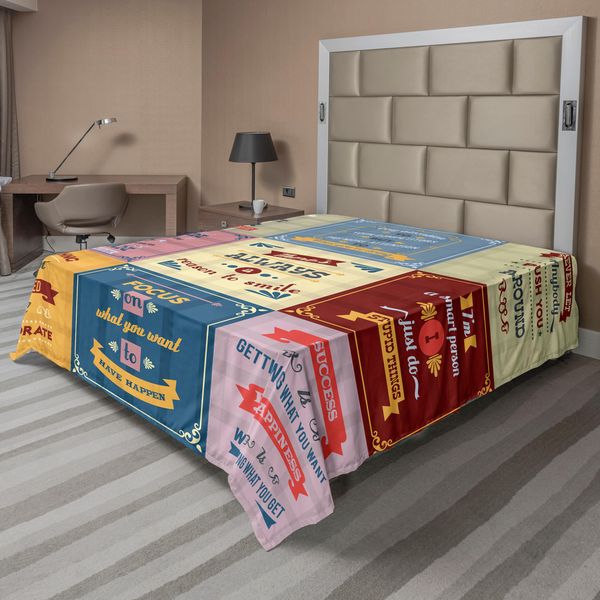 Abakuhaus Lenzuolo Con Proverbio, Collezione Di Citazioni Motivazionali Success Positive Attitude Tema Artwork Stampa, Lenzuolo Morbido E Confortevole Per Un Letto Decorativo 1 Pezzo 275 Cm X 260 Cm, Giallo E Rosa-image