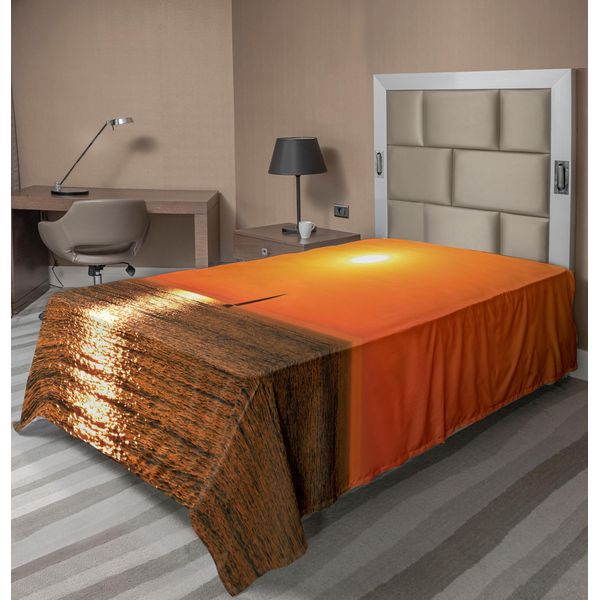 Abakuhaus Lenzuolo Nautico, Piccolo Yacht A Vela Sul Lago Michigan Al Tramonto, Cultura Lacustre, Lenzuolo Morbido E Confortevole Per Un Letto Decorativo, 1 Pezzo, 260 Cm X 168 Cm, Arancione-image