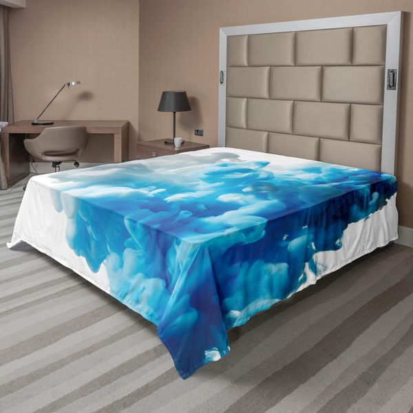 Abakuhaus Lenzuolo Astratto, Illustrazione Astratta Nuvole Skyline Fumo Flusso Liquido Misto Movimento Stampa Artistica, Lenzuolo Superiore Morbido E Confortevole Per Un Letto Decorativo 1 Pezzo 244 Cm X 205 Cm, Blu Bianco-image