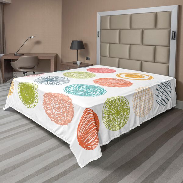 Abakuhaus Lenzuolo Colorato, Scarabocchi Minimalisti Cerchi Strisce Zigzag Arte Moderna Illustrazione, Lenzuolo Morbido E Confortevole Per Un Letto Decorativo 1 Pezzo 244 Cm X 205 Cm, Arancione Corallo-image