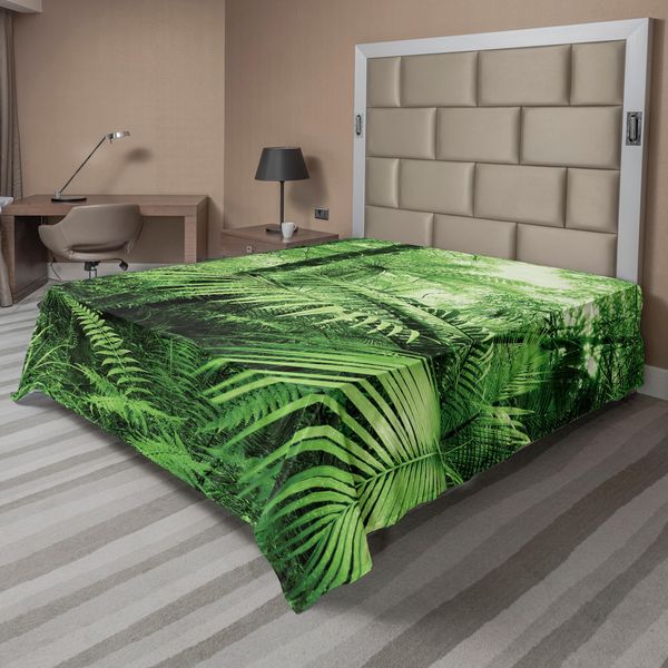 Abakuhaus Lenzuolo Foresta Pluviale, Palme E Piante Esotiche Nella Giungla Tropicale Natura Selvaggia Motivo A Tema Zen, Lenzuolo Morbido E Confortevole Per Un Letto Decorativo 1 Pezzo 260 Cm X 228 Cm, Verde-image