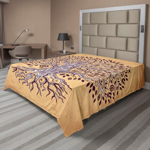 Abakuhaus Lenzuolo Tree Of Life, Grafica Moderna Di Ispirazione Vintage Raffigurante Una Pianta Con Stampa Ramificata, Lenzuolo Morbido E Confortevole Per Un Letto Decorativo 1 Pezzo 260 Cm X 228 Cm, Color Crema Marrone-image