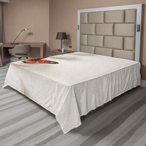Abakuhaus Spa Lenzuolo, Motivo Semplice Con Farfalla E Gonne Wellness Purity Healing Serenity Bohemian, Morbido E Confortevole Lenzuolo Superiore Per Un Letto Decorativo 1 Pezzo 275 Cm X 260 Cm, Arancione Bianco-image