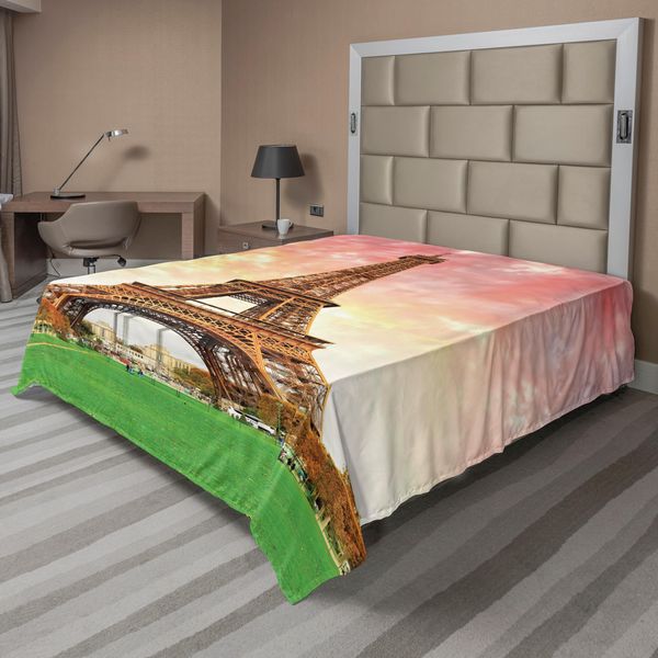 Abakuhaus Lenzuolo Torre Eiffel, Torre Eiffel Cielo Colorato Natura Nuvole Europee Fotografia Artistico, Morbido E Confortevole Lenzuolo Superiore Per Un Letto Decorativo 1 Pezzo 275 Cm X 260 Cm, Marrone Rosso Corallo-image