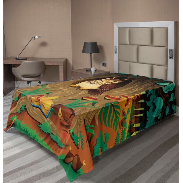 Abakuhaus Lenzuolo Con Gufo, Vecchia Tata Saggia Nonna Gufo Nel Castagno, Stampa Con Personaggi Alla Salvia, Morbido E Confortevole Lenzuolo Superiore Per Un Letto Decorativo 1 Pezzo 260 Cm X 168 Cm, Multicolore-image