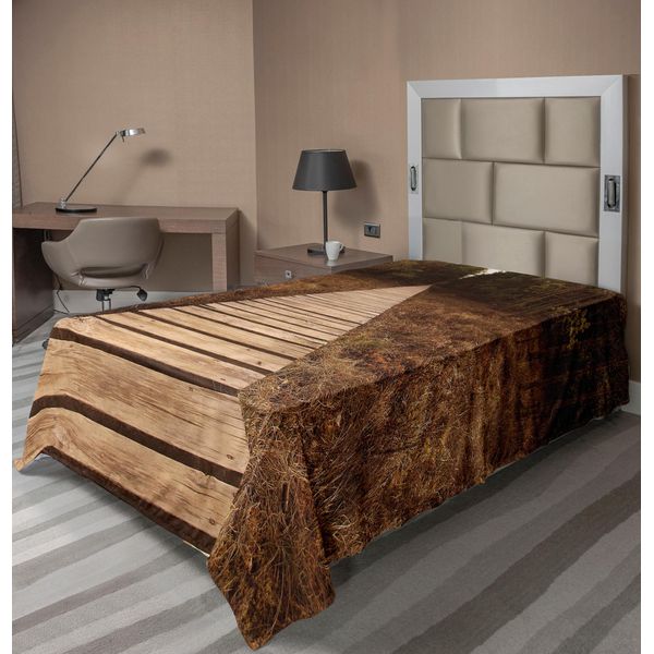 Abakuhaus Lenzuolo Paesaggistico, Sentiero Boschivo, Il Sentiero Boschivo Verso Il Profondo Nella Stagione Autunnale, Morbido E Confortevole Lenzuolo Superiore Per Un Letto Decorativo 1 Pezzo 260 Cm X 168 Cm, Marrone Verde-image