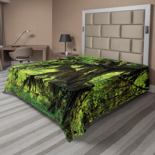 Abakuhaus Lenzuolo Foresta Pluviale, Albero Con Muschio Nella Giungla Vita Naturale Zen Feng Shui Motivo Piante Silenziose, Lenzuolo Superiore Morbido E Confortevole Per Un Letto Decorativo 1 Pezzo 244 Cm X 205 Cm, Verde Marrone-image