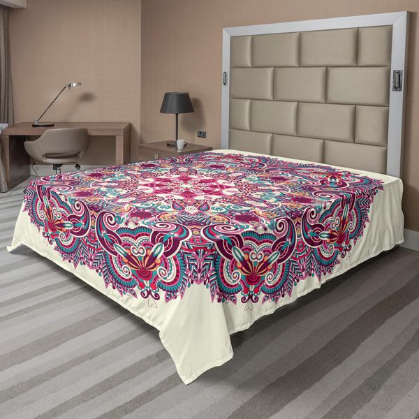 Abakuhaus Lenzuolo Mandala, Motivo Mandala Dettagliato Con Fiori E Foglie, Tema Bohemien, Arte Tribale Ed Etnica, Lenzuolo Morbido E Confortevole Per Un Letto Decorativo, 1 Pezzo, 260 Cm X 228 Cm, Multicolore-image