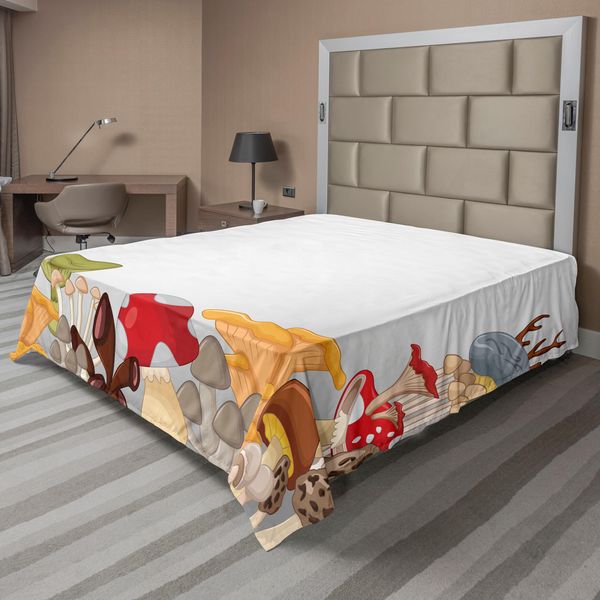 Abakuhaus Lenzuolo Con Funghi, Mazzo Di Funghi Velenosi, Funghi Selvatici Nella Foresta, Illustrazioni Cartoon, Lenzuolo Morbido E Confortevole Per Un Letto Decorativo, 1 Pezzo, 266 Cm X 260 Cm, Multicolore-image