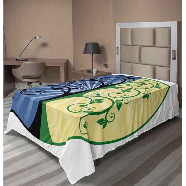 Abakuhaus Albero Della Vita Lenzuolo, Yin Yang Vita E Morte Albero In Diversi Colori Con Sagome Di Uccelli, Morbido E Confortevole Lenzuolo Superiore Per Un Letto Decorativo 1 Pezzo 260 Cm X 168 Cm, Verde Blu Nero-image