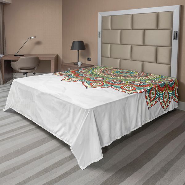 Abakuhaus Lenzuolo Mandala, Motivo Arabesco Tipo Mandala Con Citazione Sul Ciclo Mistico Della Vita, Grafica, Lenzuolo Morbido E Confortevole Per Un Letto Decorativo, 1 Pezzo, 244 Cm X 205 Cm, Multicolore-image