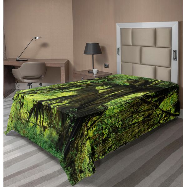 Abakuhaus Lenzuolo Rainforest, Albero Con Muschio Nella Giungla, Vita Naturale, Zen Feng Shui, Motivo Vegetale Silenzioso, Lenzuolo Superiore Morbido E Confortevole Per Un Letto Decorativo, 1 Pezzo, 260 Cm X 168 Cm, Verde Marrone-image