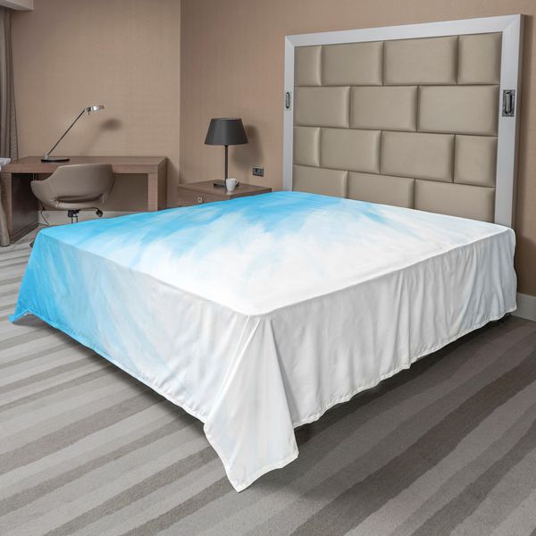 Abakuhaus Lenzuolo Astratto, Grafica Sfumata In Acquerello, Tecnica Acquerello Onde, Illustrazione, Motivo, Lenzuolo Morbido E Confortevole Per Un Letto Decorativo, 1 Pezzo, 260 Cm X 228 Cm, Blu E Bianco-image