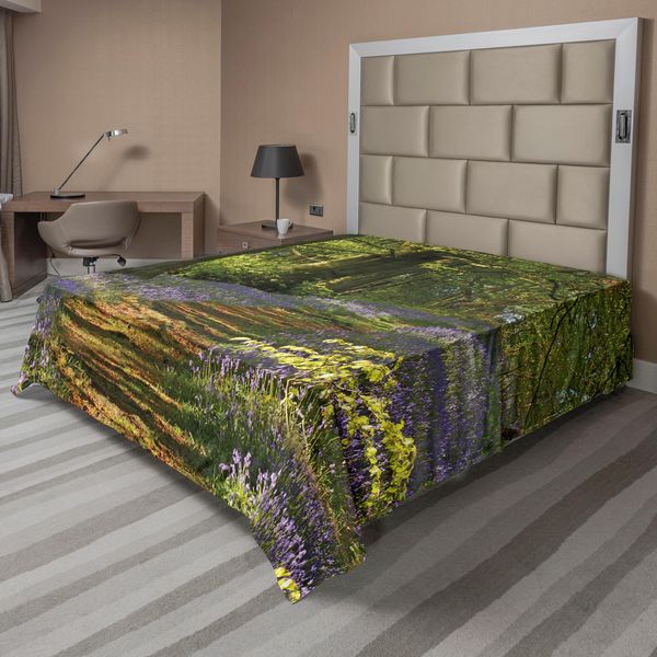 Abakuhaus Lenzuolo Da Letto Bosco, Un Tappeto Di Campanule Si Estende Attraverso Il Bosco Nello Staffordshire, Inghilterra, Morbido E Confortevole Lenzuolo Superiore Per Un Letto Decorativo 1 Pezzo 266 Cm X 260 Cm, Viola Marrone Verde-image