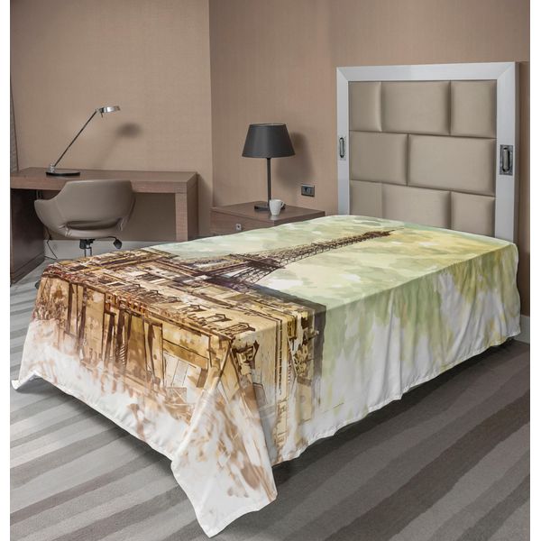 Abakuhaus Lenzuolo Torre Eiffel, Stampa In Stile Acquerello Pastello, Skyline Vintage Della Torre Eiffel, Tema Artistico Parigino, Lenzuolo Morbido E Confortevole Per Un Letto Decorativo, 1 Pezzo 260 Cm X 168 Cm, Beige Marrone-image