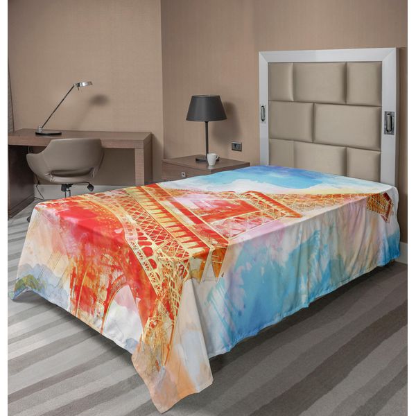 Abakuhaus Lenzuolo Torre Eiffel, Righello Dipinto Ad Acquerello Torre Eiffel Markstein Illustrazione Colorata, Lenzuolo Morbido E Confortevole Per Un Letto Decorativo 1 Pezzo 260 Cm X 168 Cm, Blu Giallo Rosso-image