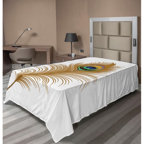 Abakuhaus Lenzuolo Peacock, Uccello Esotico Seducente Con Piume, Stampa Con Immagini Di Animali Magici E Natura, Lenzuolo Morbido E Confortevole Per Un Letto Decorativo, 1 Pezzo, 260 Cm X 168 Cm, Verde Senape-image