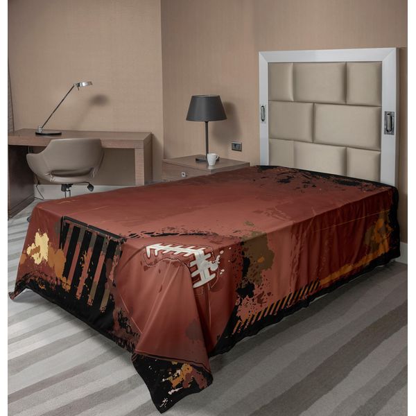 Abakuhaus Lenzuolo Sportivo, Tema Rugby Grunge Marrone Con Elementi Di Gioco, Immagine Artigianale Sportiva, Lenzuolo Morbido E Confortevole Per Un Letto Decorativo, 1 Pezzo, 190 Cm X 100 Cm, Marrone Nero-image
