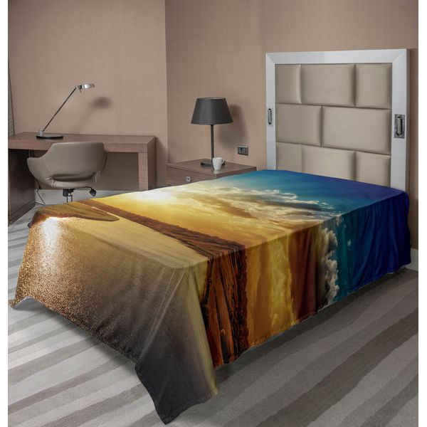Abakuhaus Lenzuolo Wolken, Tramonto Fresco Sul Fiume All'orizzonte, Paesaggio Magico, Tema Fisico, Lenzuolo Morbido E Confortevole Per Un Letto Decorativo, 1 Pezzo, 190 Cm X 100 Cm, Blu E Giallo-image