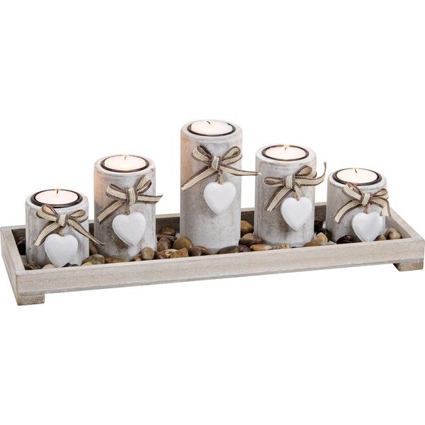 Set Di Portacandele Per 5 Tealight - Circa 38,5X11,3X12,5 Cm - Decorazione Con Cuori-image
