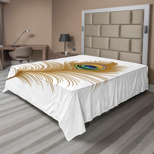 Abakuhaus Lenzuolo Peacock, Uccello Esotico Seducente Con Piume, Stampa Magica Con Immagini Di Animali Naturali, Lenzuolo Morbido E Confortevole Per Un Letto Decorativo, 1 Pezzo, 244 Cm X 205 Cm, Verde Senape-image